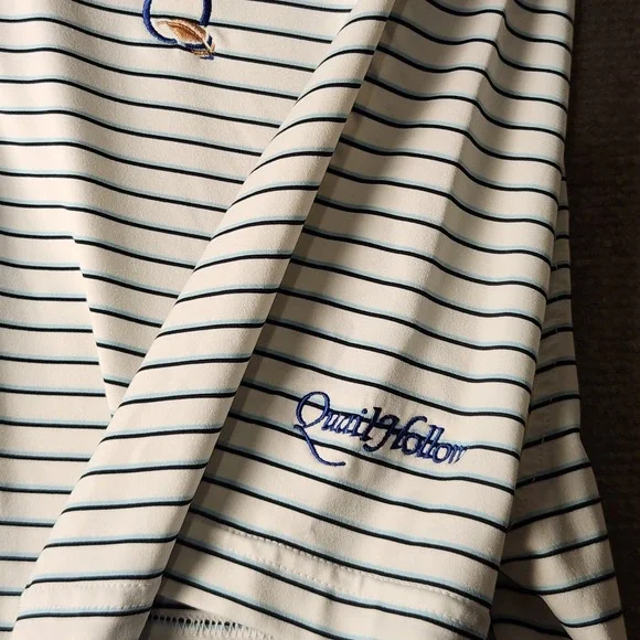 Peter Millar Quail Hollow Summer Comfort Men Striped Polo White Navy Short Sleev - Picture 3 of 7